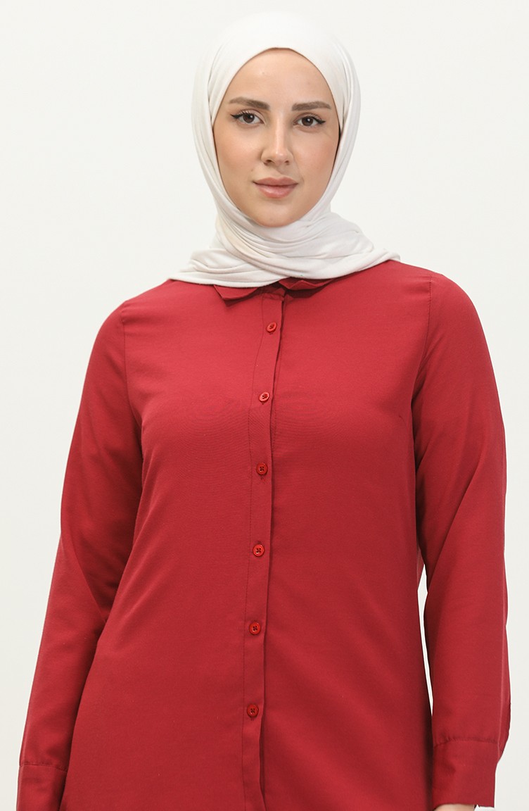 Sefa Merve Düğmeli Tunik 6111-06 Bordo görsel 2