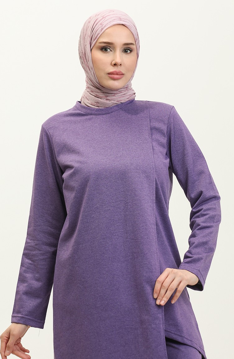 Sefa Merve Asimetrik Kesim Iki Iplik Eşofman Takım 03076-04 Koyu Lila görsel 3
