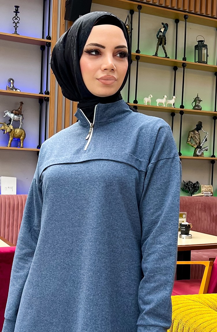 Sefa Merve Iki Iplik Fermuarlı Eşofman Takım 3062-08 Indigo görsel 4