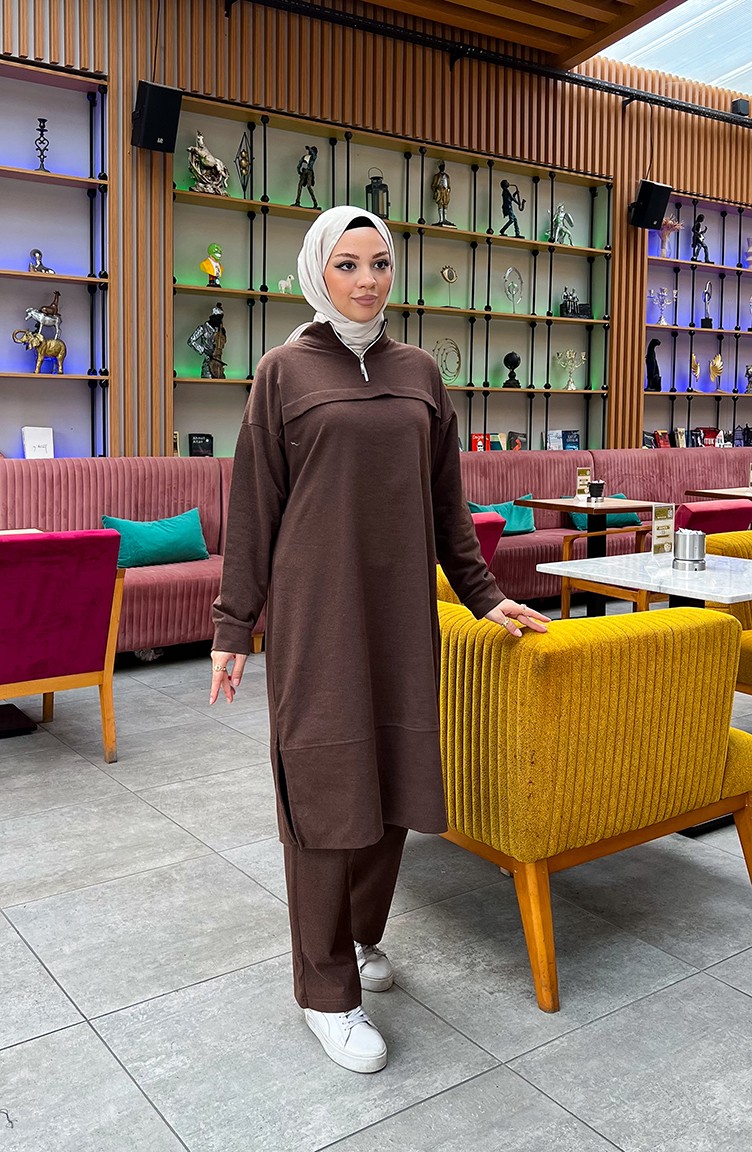 Sefa Merve Iki Iplik Fermuarlı Eşofman Takım 3062-11 Kahverengi