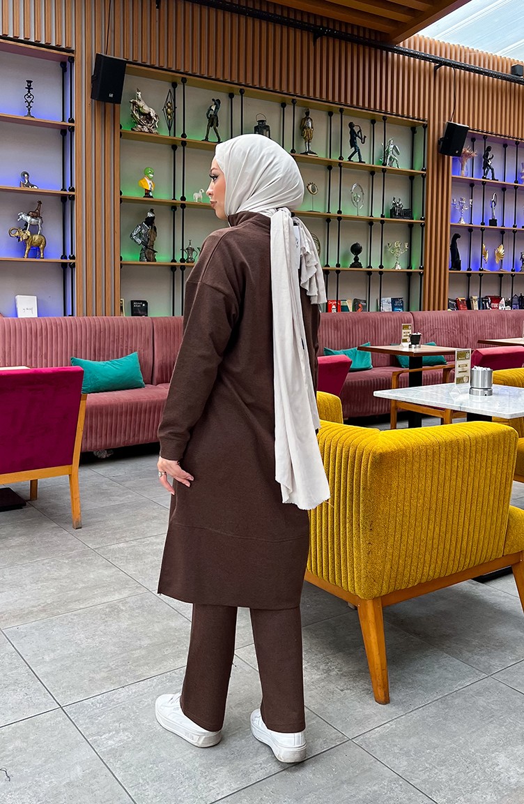 Sefa Merve Iki Iplik Fermuarlı Eşofman Takım 3062-11 Kahverengi görsel 3