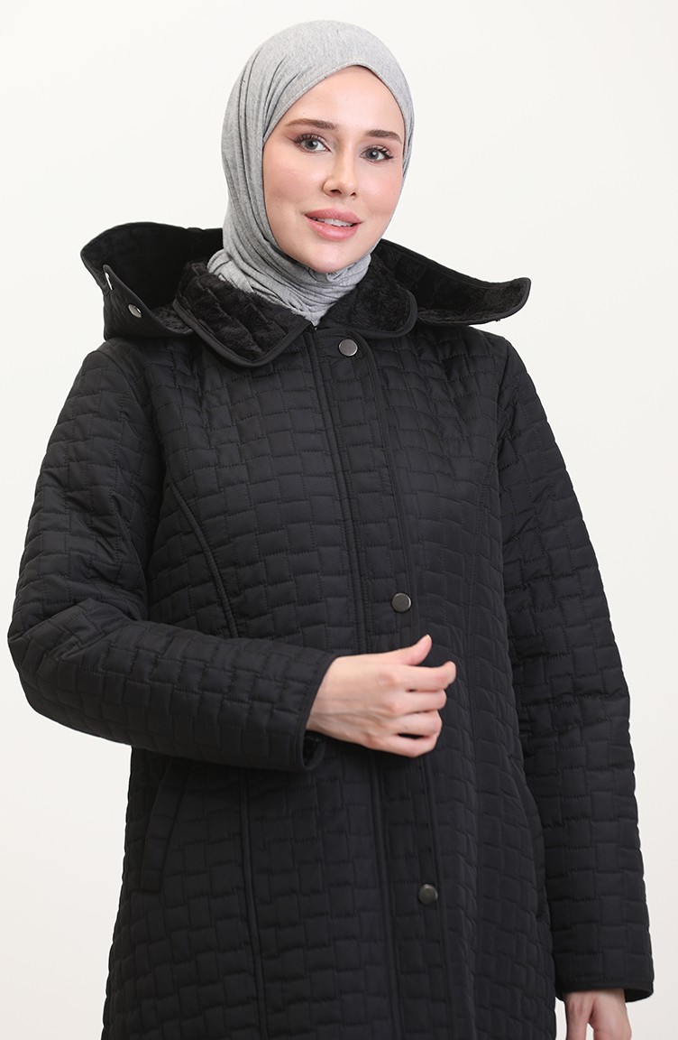 Sefa Merve Kapüşonlu Kapitone Mont 6134-04 Siyah Kadın Büyük Beden Şık Tasarım görsel 4