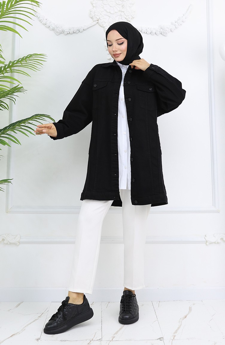 Sefa Merve Owersize Kot Ceket 2746-01 Siyah