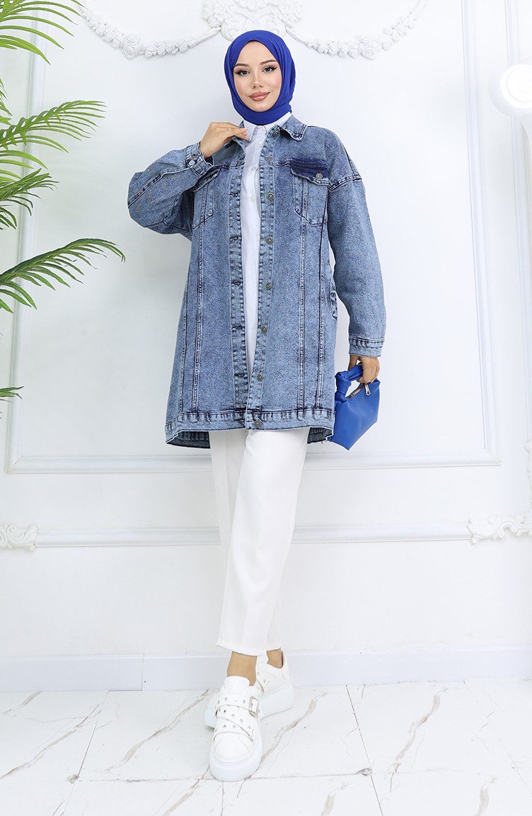 Sefa Merve Owersize Kot Ceket 2746-03 Mavi