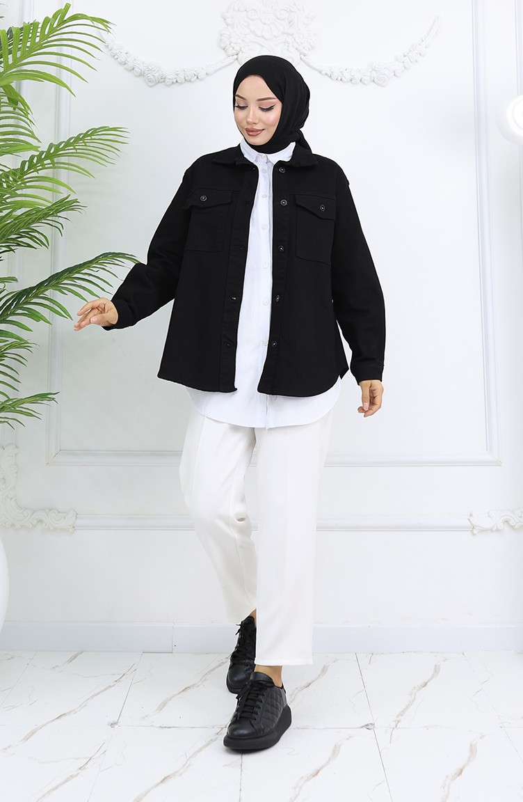 Sefa Merve Owersize Kot Ceket 2763-01 Siyah