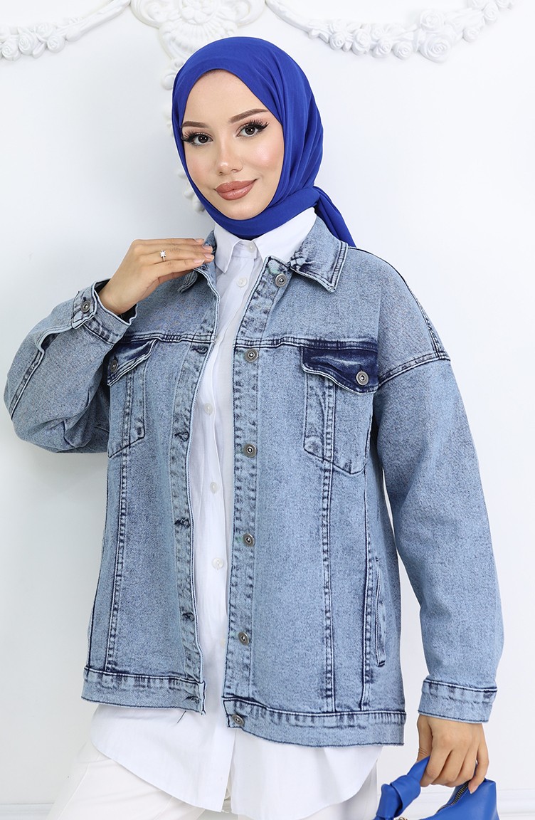 Sefa Merve Oersize Kot Ceket 6327-02 Açık Mavi görsel 3