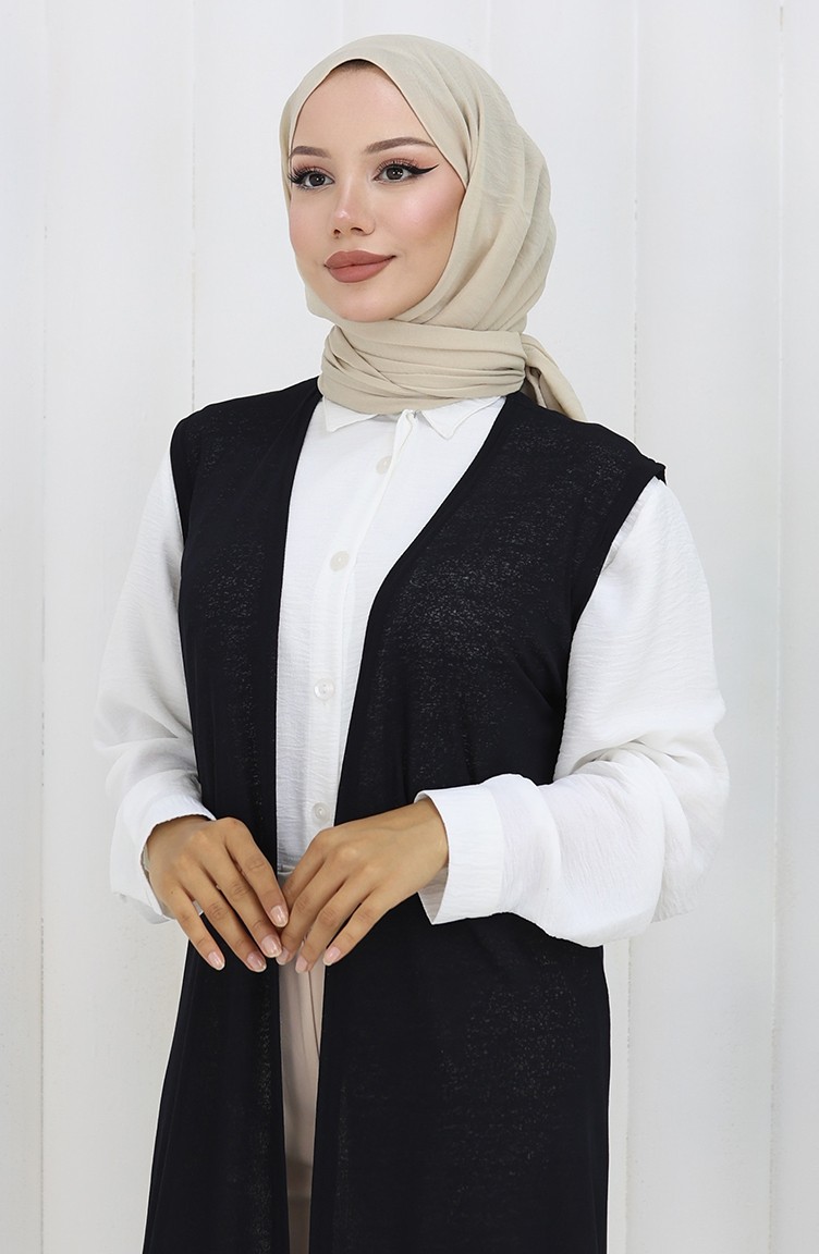 Sade Ince Basic Uzun Yelek Kadın Yelek Büyük Beden Yelek 8763-03 Koyu Lacivert görsel 4