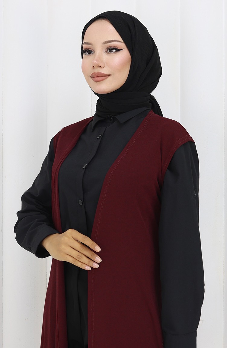Sefa Merve Sade Ince Basic Uzun Yelek Kadın Yelek Büyük Beden Yelek 8763-02 Mürdüm görsel 4