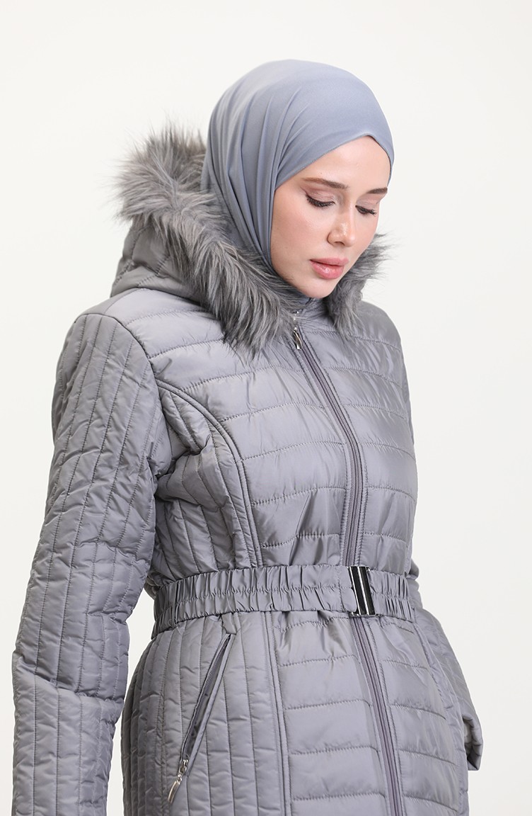 Sefa Merve Kürklü Kapitone Mont 0812-05 Gri görsel 4