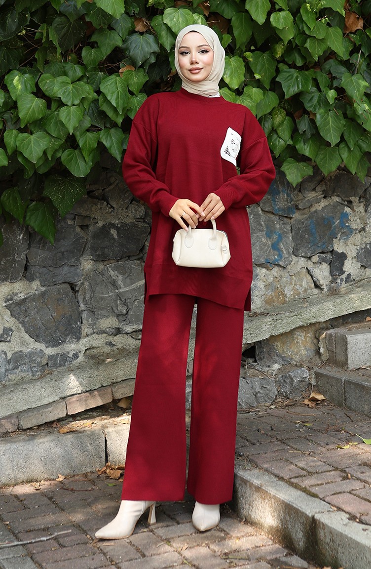 Sefa Merve Triko Tunik Pantolon Ikili Takım 1029-06 Bordo