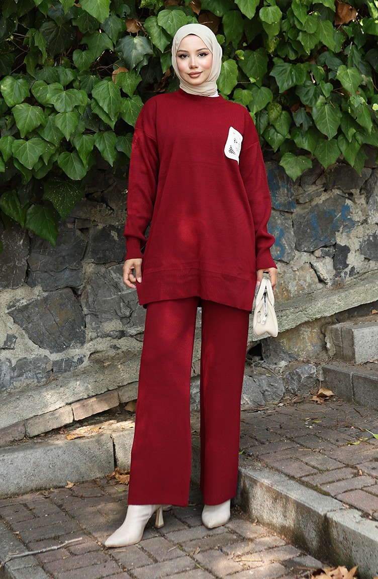 Sefa Merve Triko Tunik Pantolon Ikili Takım 1029-06 Bordo görsel 2