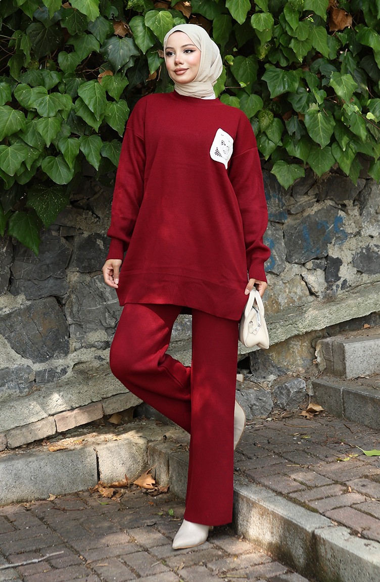 Sefa Merve Triko Tunik Pantolon Ikili Takım 1029-06 Bordo görsel 3