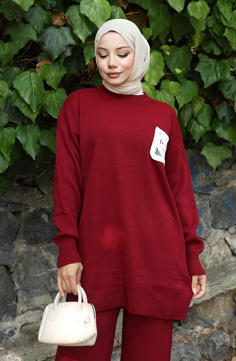 Sefa Merve Triko Tunik Pantolon Ikili Takım 1029-06 Bordo görsel 4