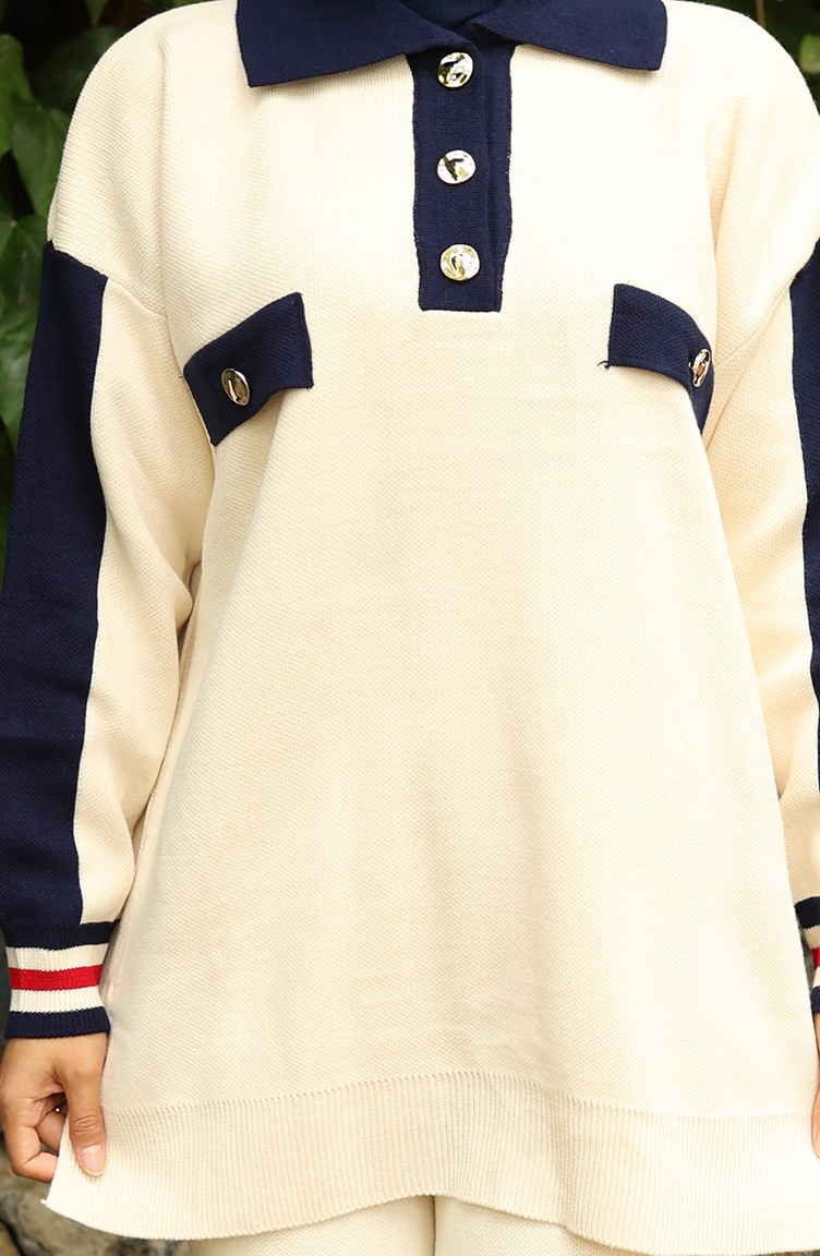 Sefa Merve Triko Polo Yaka Tunik Pantolon Ikili Takım 1048-02 Bej görsel 5