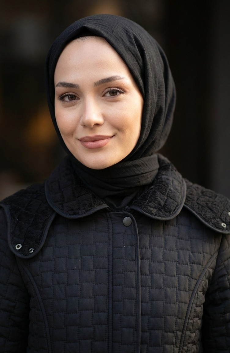 Sefa Merve Büyük Beden Kapitone Mont 6133-01 Siyah görsel 4