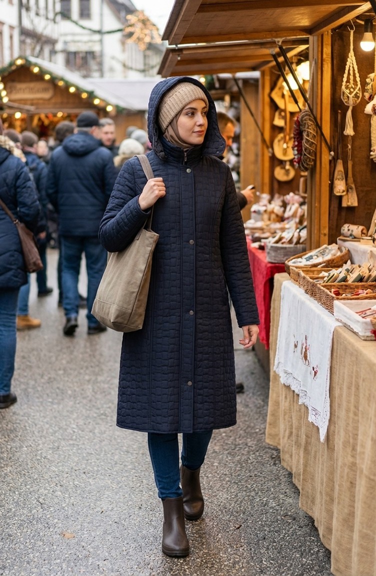 Sefa Merve Büyük Beden Kapitone Mont 6133-02 Lacivert
