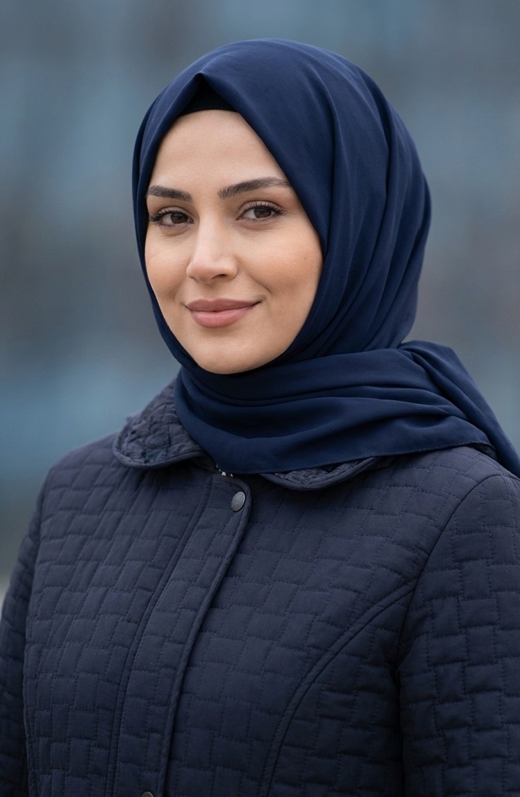 Sefa Merve Büyük Beden Kapitone Mont 6133-02 Lacivert görsel 4