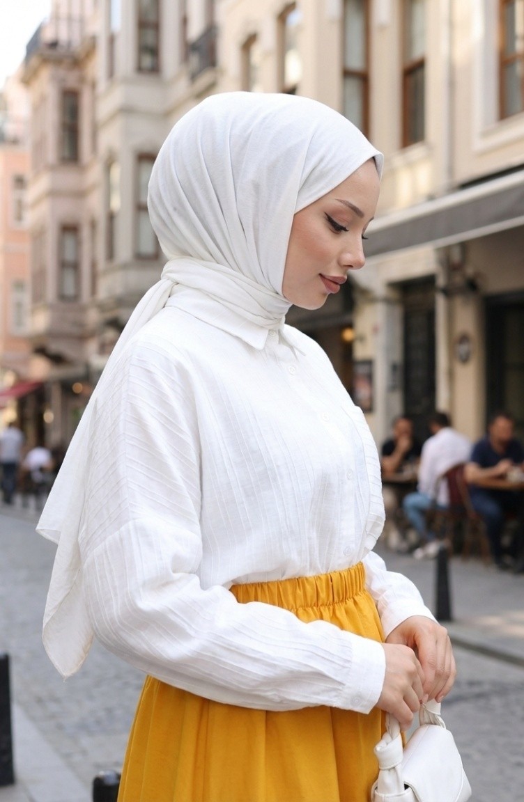 Sefa Merve Beli Lastikli Rahat Kesim Etek 0227-08 Hardal görsel 4