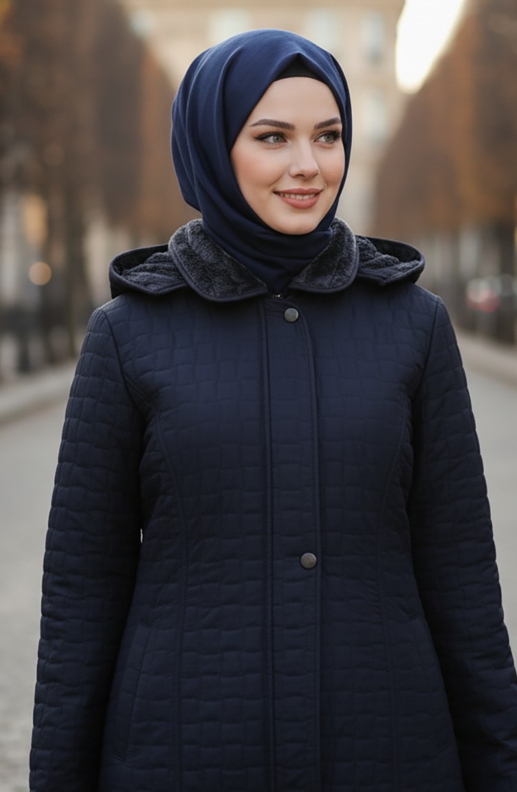 Sefa Merve Büyük Beden Kapitone Mont 6239-02 Lacivert görsel 3