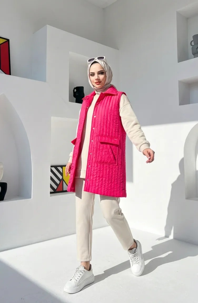 Sefa Merve Kapitone Yelek 71152-01 Fuşya görsel 2