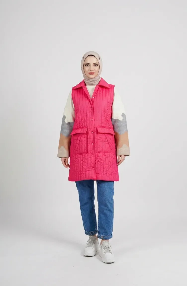 Sefa Merve Kapitone Yelek 71152-01 Fuşya görsel 4