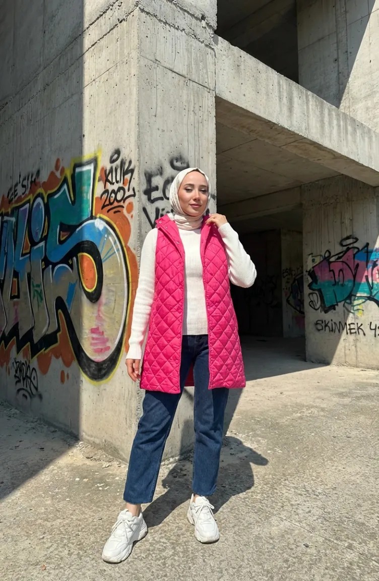 Sefa Merve Çıtçıtlı Kapitone Yelek 71150-04 Fuşya