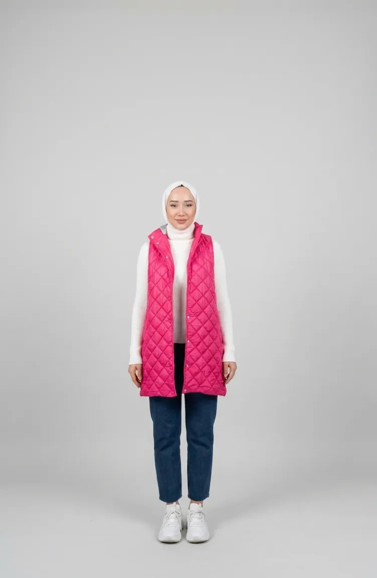Sefa Merve Çıtçıtlı Kapitone Yelek 71150-04 Fuşya görsel 3