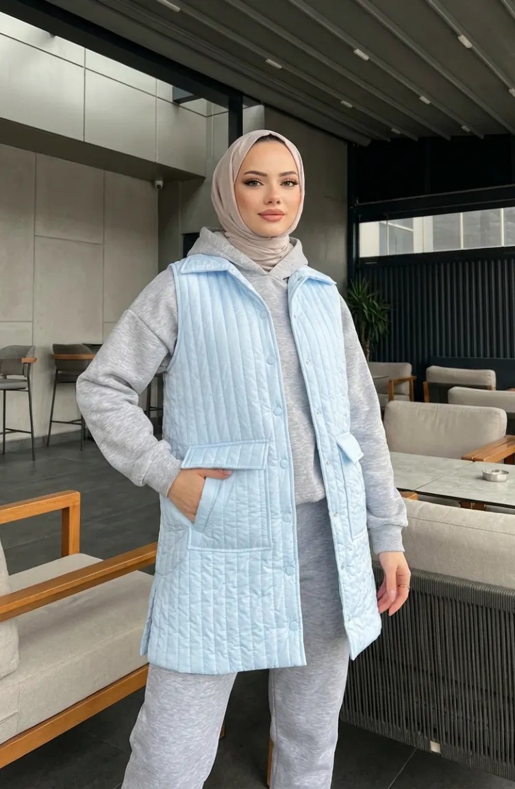 Sefa Merve Kapitone Yelek 71152-02 Bebek Mavisi görsel 2