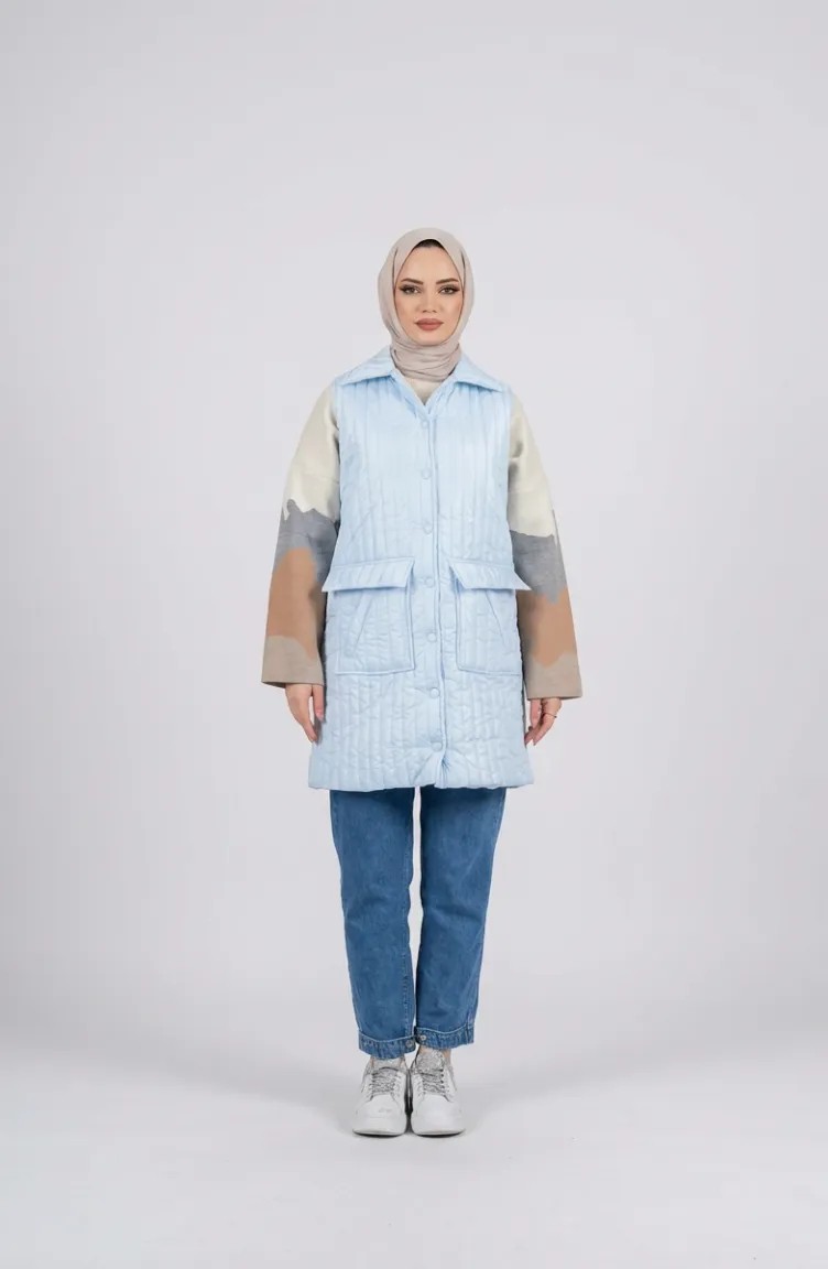 Sefa Merve Kapitone Yelek 71152-02 Bebek Mavisi görsel 3