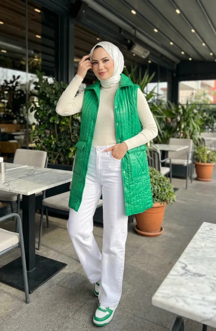 Sefa Merve Kapitone Yelek 71152-05 Yeşil görsel 2