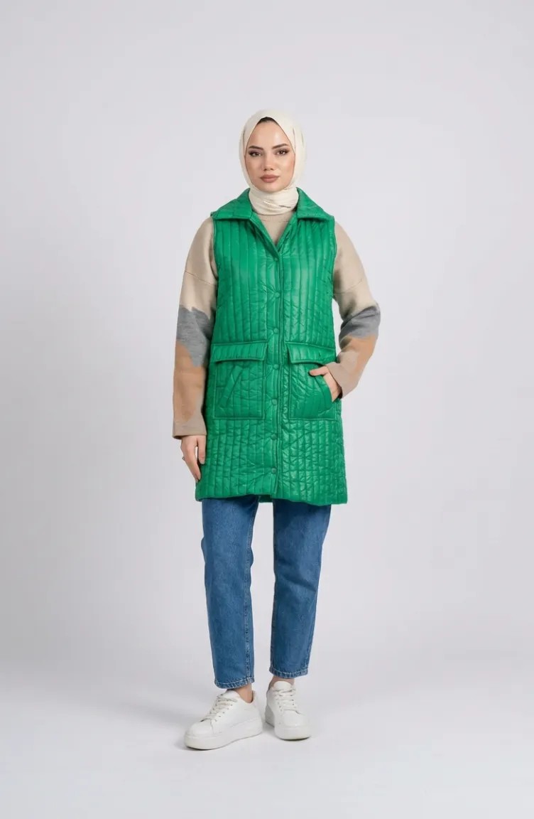 Sefa Merve Kapitone Yelek 71152-05 Yeşil görsel 3