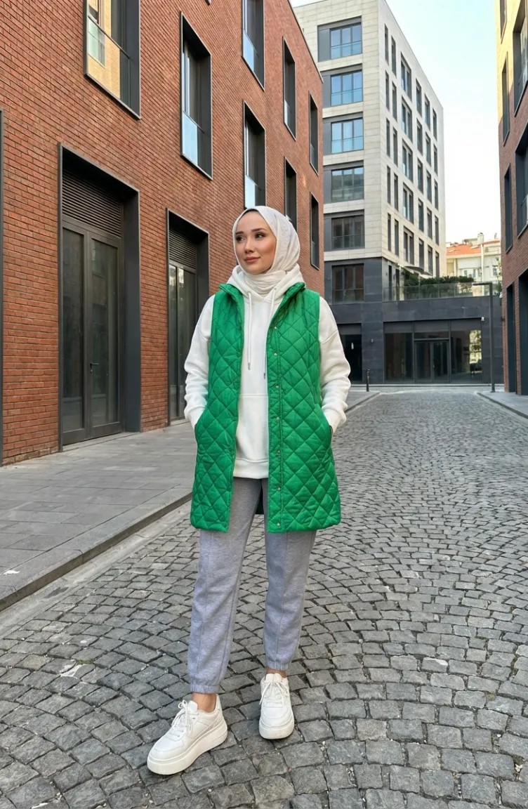 Sefa Merve Çıtçıtlı Kapitone Yelek 71150-03 Yeşil