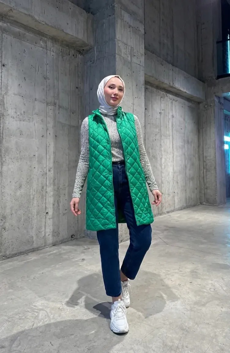 Sefa Merve Çıtçıtlı Kapitone Yelek 71150-03 Yeşil görsel 2