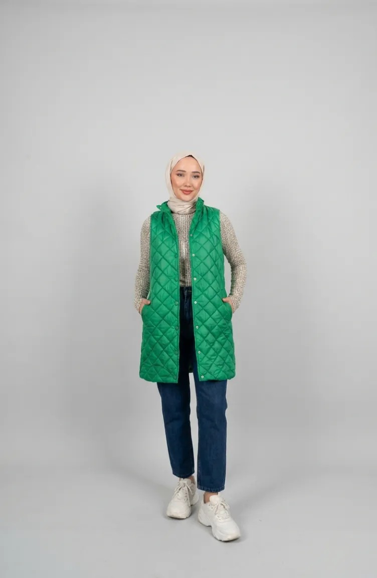 Sefa Merve Çıtçıtlı Kapitone Yelek 71150-03 Yeşil görsel 3