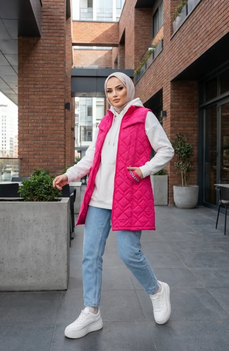 Sefa Merve Kapitone Yelek 4949-01 Fuşya