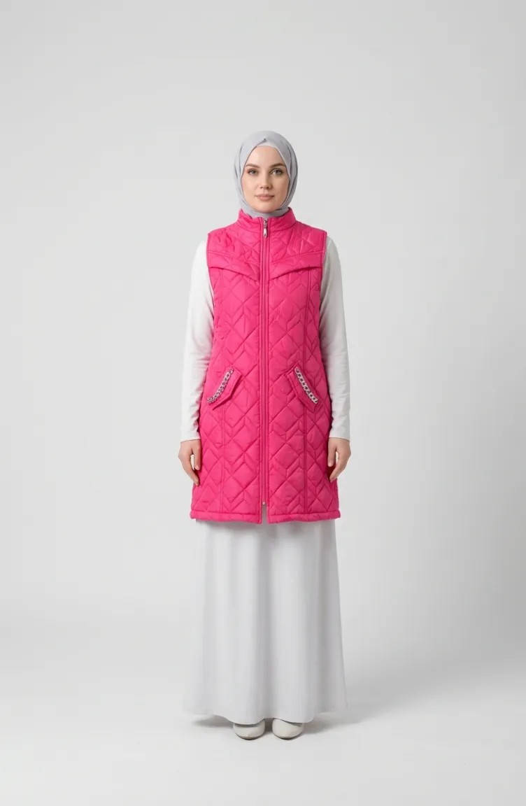 Sefa Merve Kapitone Yelek 4949-01 Fuşya görsel 4