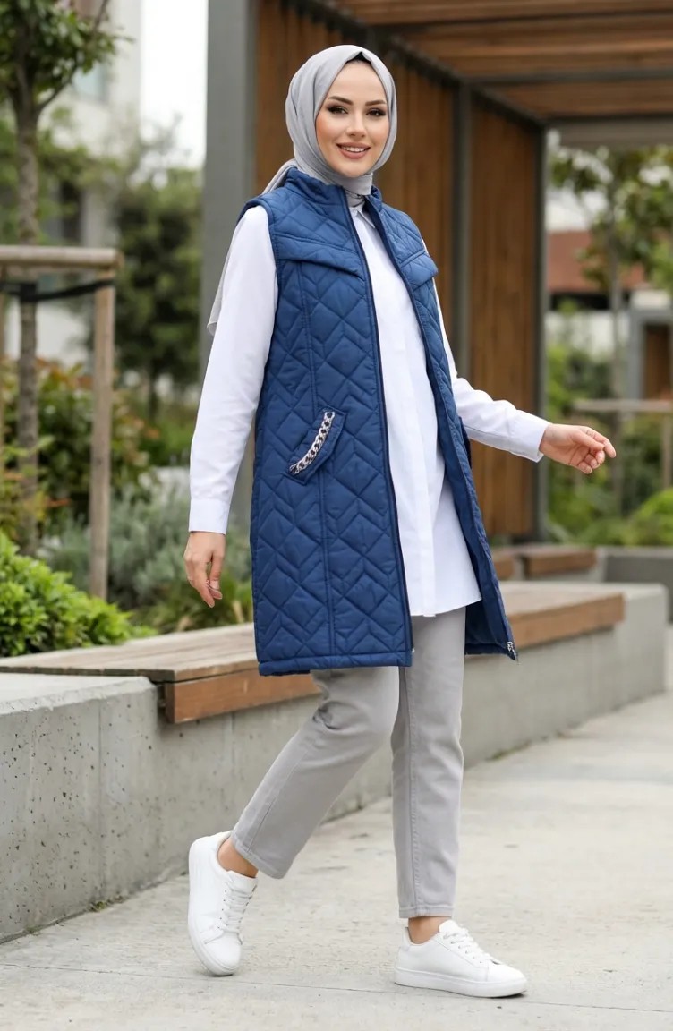 Sefa Merve Kapitone Yelek 4949-03 Indigo