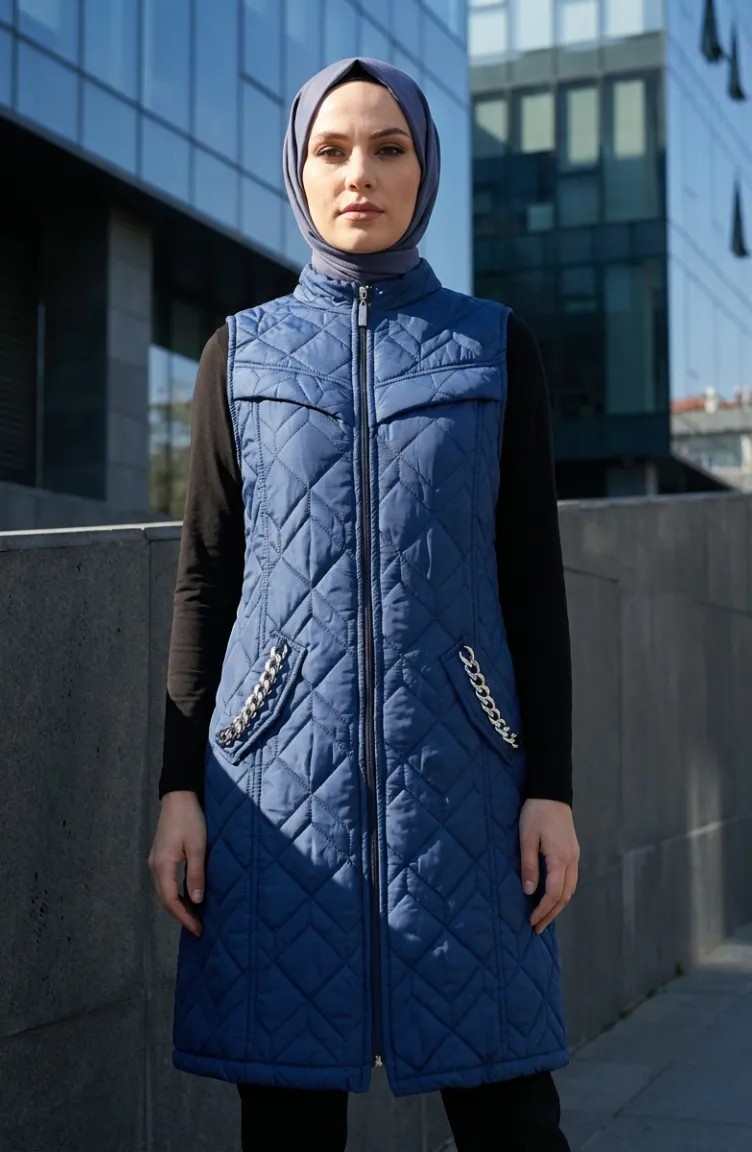 Sefa Merve Kapitone Yelek 4949-03 Indigo görsel 2