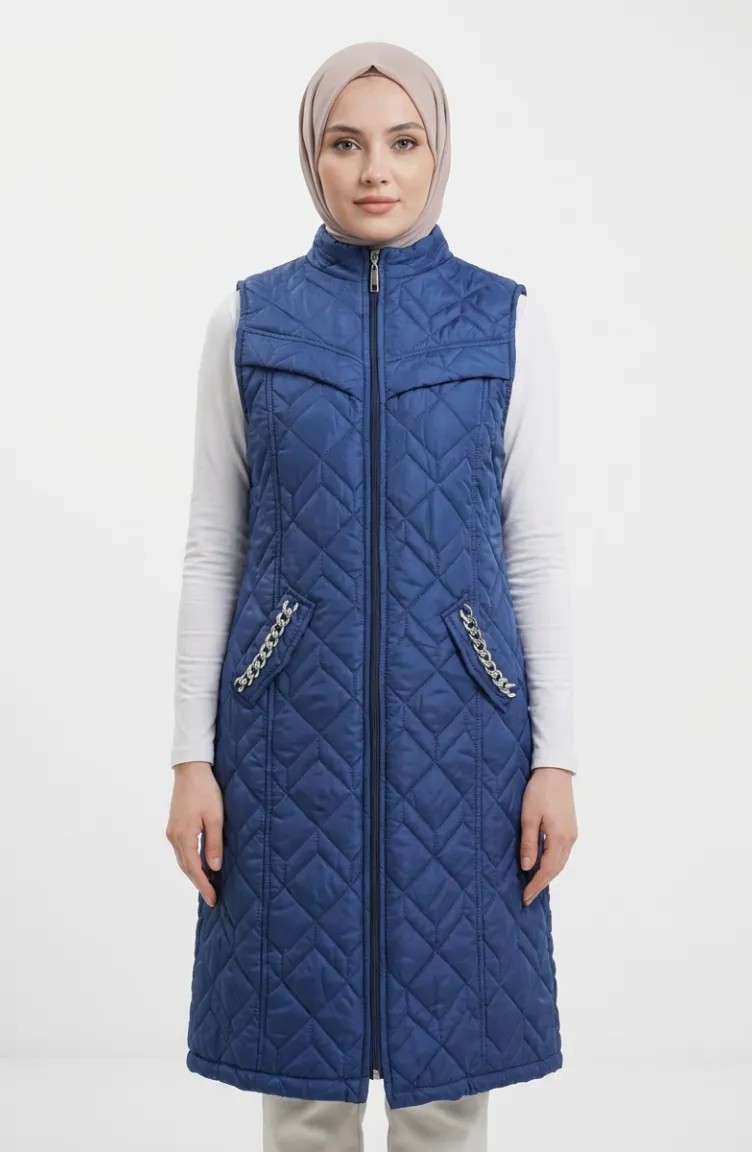 Sefa Merve Kapitone Yelek 4949-03 Indigo görsel 3