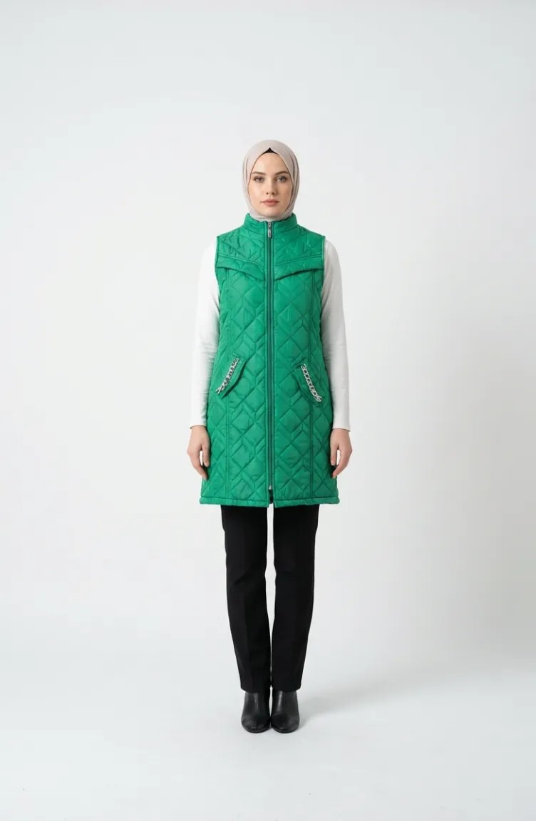 Sefa Merve Kapitone Yelek 4949-02 Yeşil görsel 3
