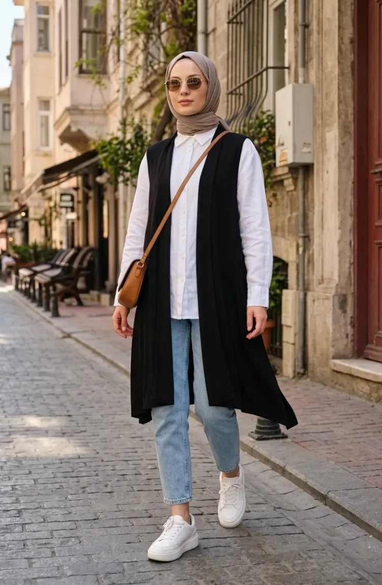 Sefa Merve Büyük Beden Dar Kesim Incecik Penye Cotton Uzun Yelek 8768-01 Siyah