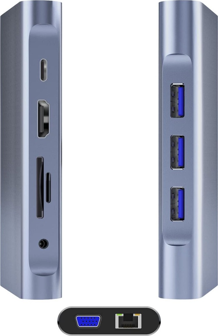 Aesco Dm CHB055 Type-C To HDMI VGA RJ45 Ethernet 3*usb 3.0 Aux Pd Tf Sd Kart Okuyucu Dönüştürücü görsel 4