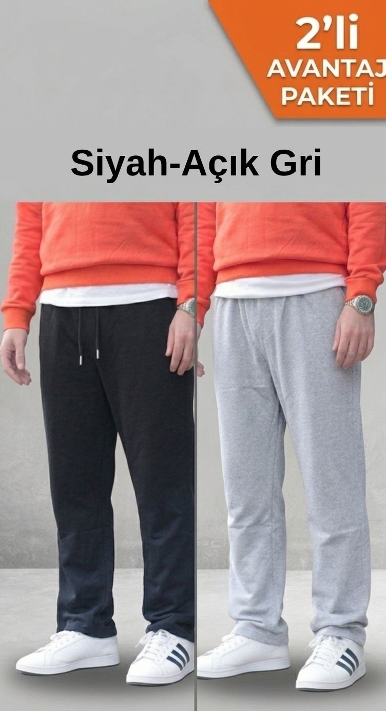 Osyday Erkek 2’li Paket Yazlık Rahat Kalıp Eşofman Altı Siyah ve Açık Gri