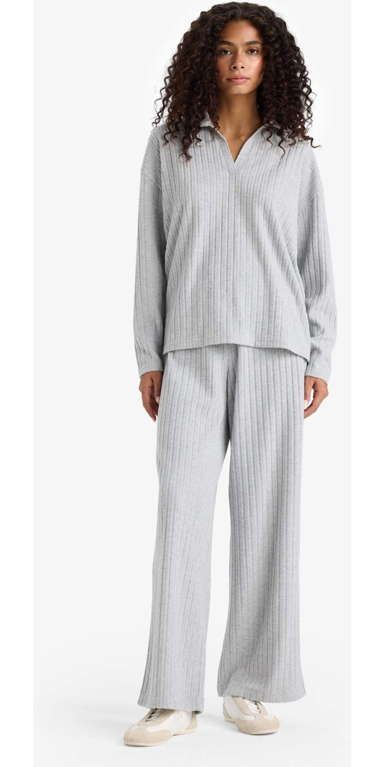 DeFacto Relax Fit Polo Yaka Fitilli Kaşkorse Uzun Kollu Tişört F1007AX25AU görsel 2