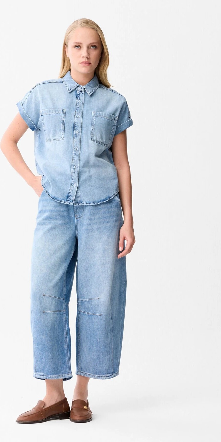 Love My Body Denim Kısa Kollu Gömlek Mavi 130LO027000 görsel 3