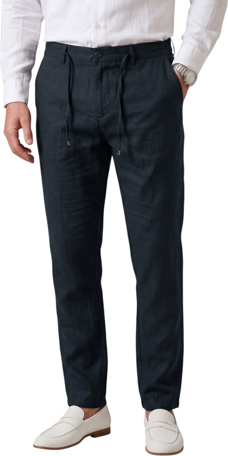 RizzUP Lacivert Slim Fit Likralı Keten Dokulu Lastikli Belli Ipli Yazlık Erkek Pantolon 2603001