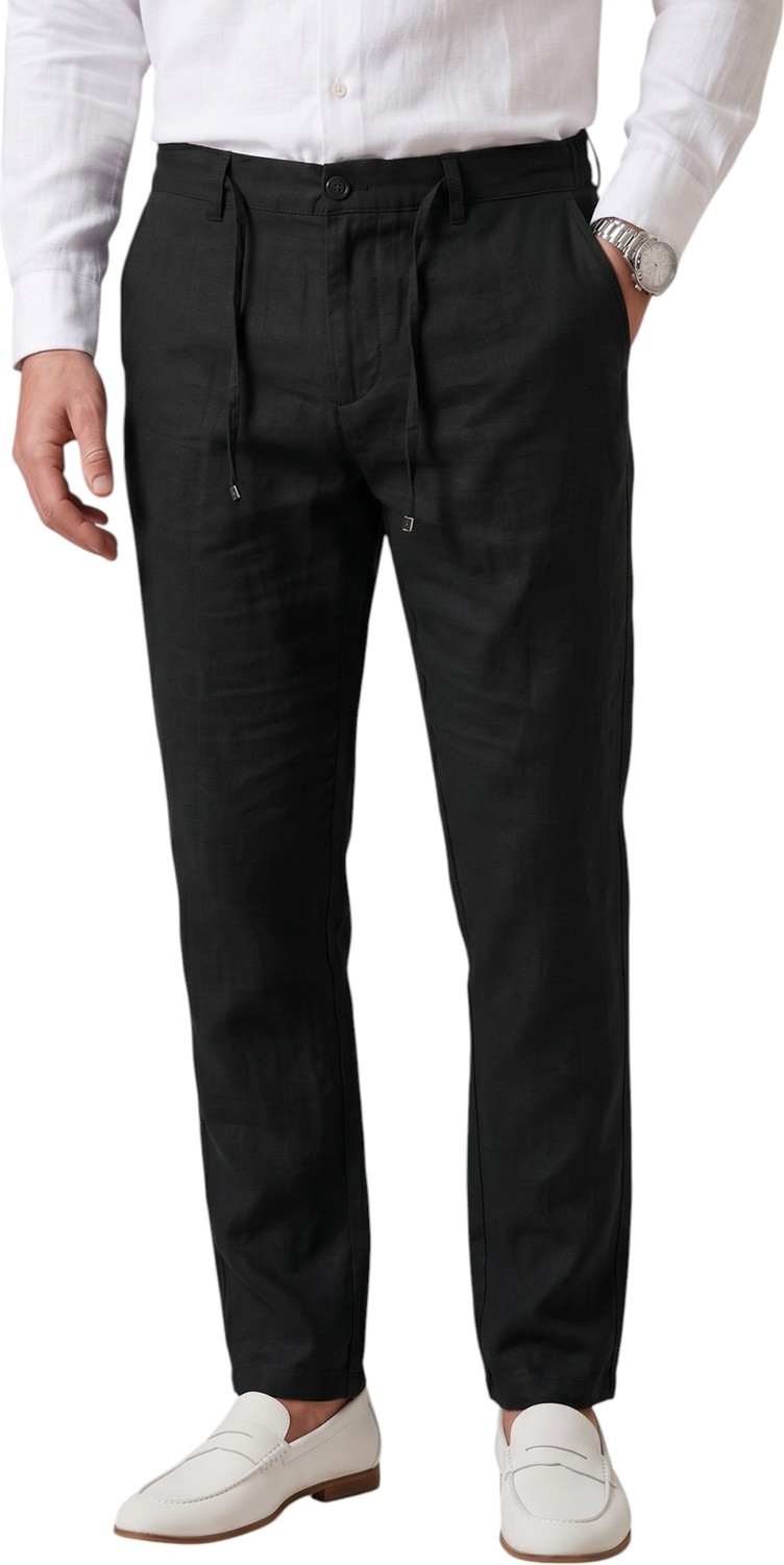 RizzUP Lacivert Slim Fit Likralı Keten Dokulu Lastikli Belli Ipli Yazlık Erkek Pantolon 2603001