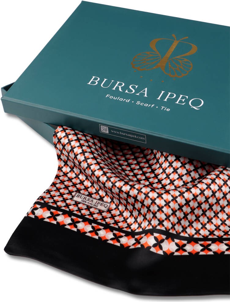 Bursa İpek Turuncu Desenli Erkek Ipek Kaşkol görsel 3