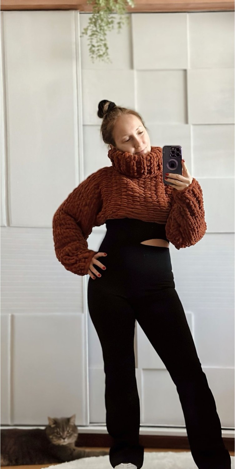 Zuviel Deco Örgü Puffy Chunky Crop Boğazlı Kazak, Bolero Tarçın / Standart görsel 3