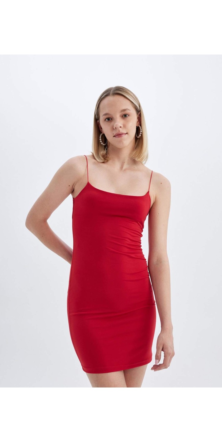 DeFacto Bodycon Kare Yaka Siyah Askılı Mini Elbise D3265AXNS görsel 7